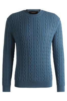 Relaxed-fit cable-knit sweater in cotton and cashmere, Blue