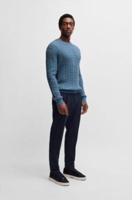 Relaxed-fit cable-knit sweater in cotton and cashmere, Blue