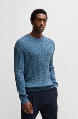 Relaxed-fit cable-knit sweater in cotton and cashmere, Blue