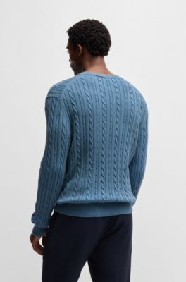 Relaxed-fit cable-knit sweater in cotton and cashmere, Blue