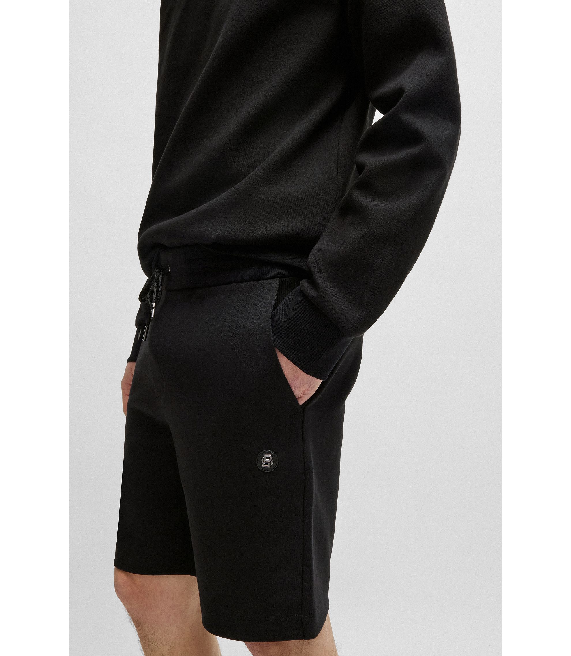 BOSS - Shorts with metallic Double B monogram - Black BOSS - Shorts with metallic Double B monogram - Black