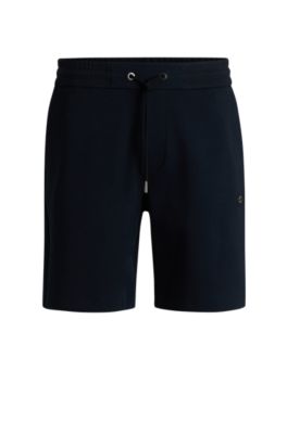 Short en coton m&eacute;lang&eacute; avec monogramme Double&nbsp;B m&eacute;tallique, Bleu fonc&eacute;