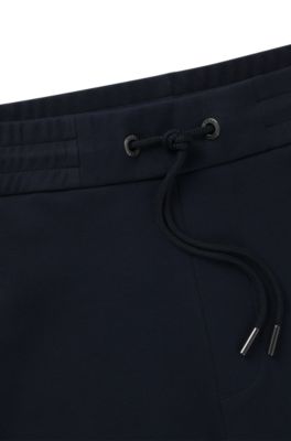 Short en coton m&eacute;lang&eacute; avec monogramme Double&nbsp;B m&eacute;tallique, Bleu fonc&eacute;