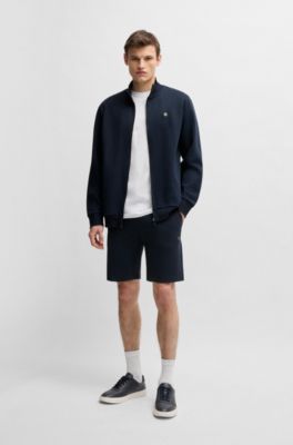 Short en coton m&eacute;lang&eacute; avec monogramme Double&nbsp;B m&eacute;tallique, Bleu fonc&eacute;