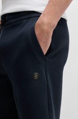 Short en coton m&eacute;lang&eacute; avec monogramme Double&nbsp;B m&eacute;tallique, Bleu fonc&eacute;