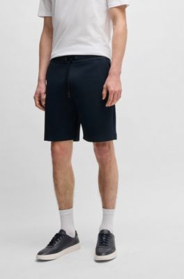 Short en coton m&eacute;lang&eacute; avec monogramme Double&nbsp;B m&eacute;tallique, Bleu fonc&eacute;