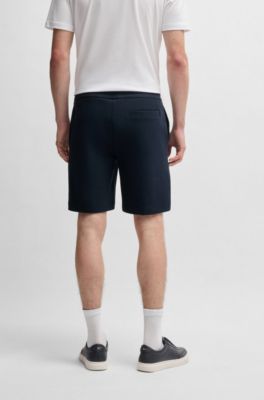 Short en coton m&eacute;lang&eacute; avec monogramme Double&nbsp;B m&eacute;tallique, Bleu fonc&eacute;