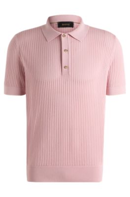 Polo-collar sweater in silk and cotton, Dark pink