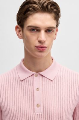 Polo-collar sweater in silk and cotton, Dark pink