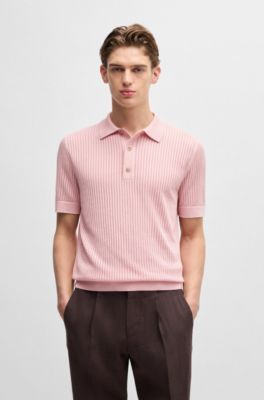 Polo-collar sweater in silk and cotton, Dark pink