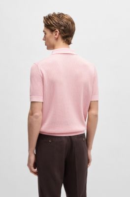 Polo-collar sweater in silk and cotton, Dark pink