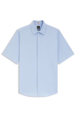 Camisa regular fit en algod&oacute;n Oxford con lavado suave, Celeste
