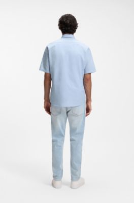 Camisa regular fit en algod&oacute;n Oxford con lavado suave, Celeste