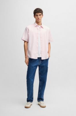 Camisa regular fit en algod&oacute;n Oxford con lavado suave, Rosa claro