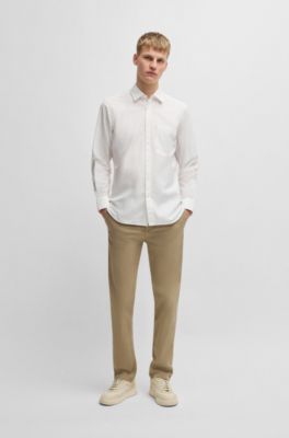 Camisa regular fit en algod&oacute;n dobby, Blanco