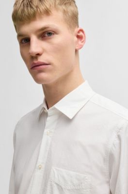 Camisa regular fit en algod&oacute;n dobby, Blanco
