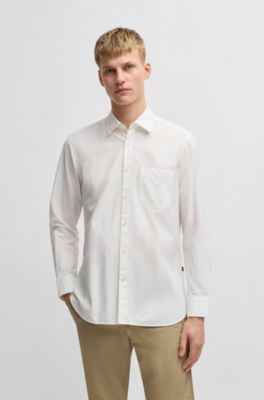 Camisa regular fit en algod&oacute;n dobby, Blanco