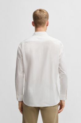 Camisa regular fit en algod&oacute;n dobby, Blanco