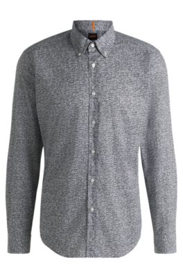 Camisa regular fit en popel&iacute;n de algod&oacute;n estampado, Azul oscuro