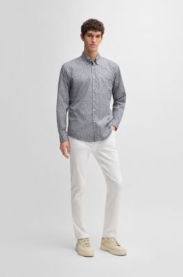 Camisa regular fit en popel&iacute;n de algod&oacute;n estampado, Azul oscuro