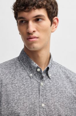 Camisa regular fit en popel&iacute;n de algod&oacute;n estampado, Azul oscuro