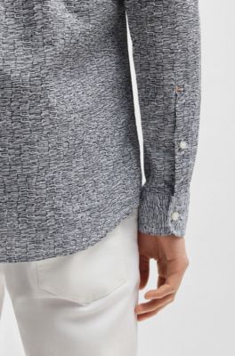 Camisa regular fit en popel&iacute;n de algod&oacute;n estampado, Azul oscuro