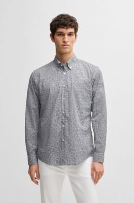 Camisa regular fit en popel&iacute;n de algod&oacute;n estampado, Azul oscuro
