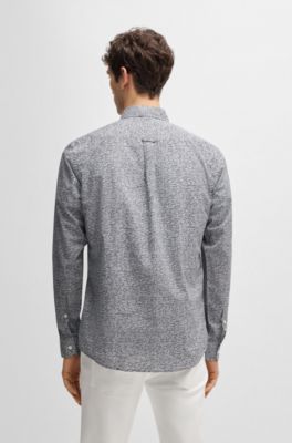 Camisa regular fit en popel&iacute;n de algod&oacute;n estampado, Azul oscuro