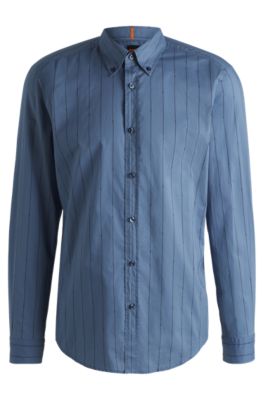Chemise regular en popeline de coton imprim&eacute;e, bleu clair