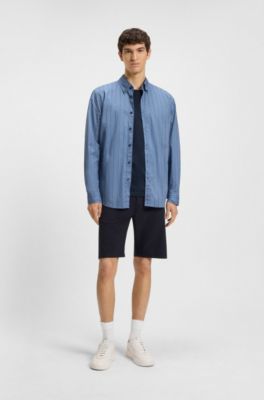 Chemise regular en popeline de coton imprim&eacute;e, bleu clair