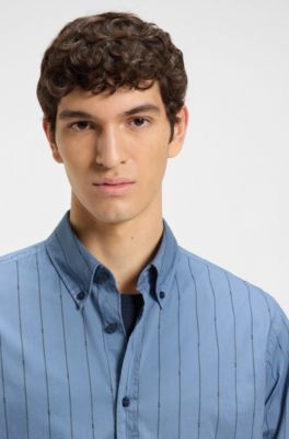 Chemise regular en popeline de coton imprim&eacute;e, bleu clair