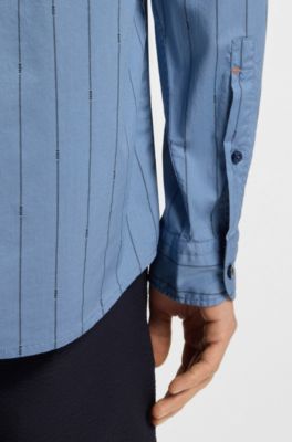 Chemise regular en popeline de coton imprim&eacute;e, bleu clair