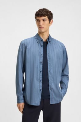 Chemise regular en popeline de coton imprim&eacute;e, bleu clair