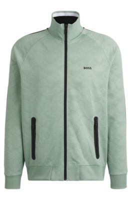 hugo  BOSS - Bonded-fleece zip-up hoodie with logo detail - Black