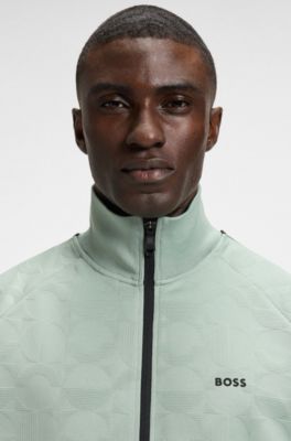 Circle-jacquard zip-up sweatshirt with side stripes, Light Green