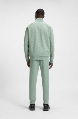 Circle-jacquard zip-up sweatshirt with side stripes, Light Green