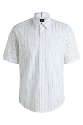 Regular-fit shirt in printed cotton poplin, White