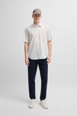 Regular-fit shirt in printed cotton poplin, White