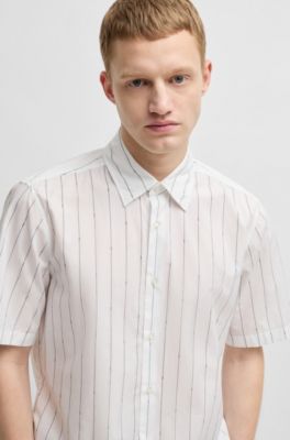 Regular-fit shirt in printed cotton poplin, White