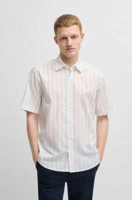 Regular-fit shirt in printed cotton poplin, White