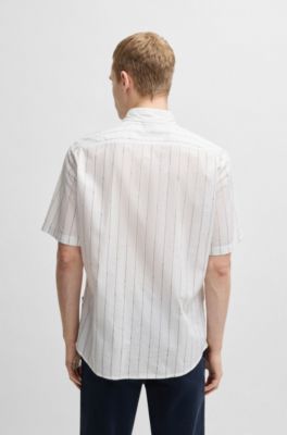 Regular-fit shirt in printed cotton poplin, White