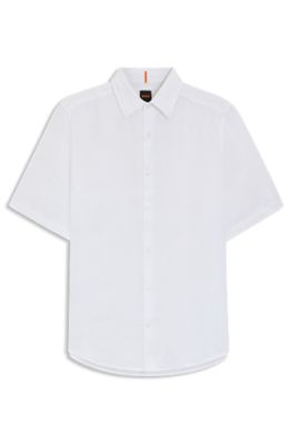 Camisa de manga corta regular fit de lino, Blanco