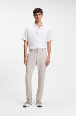 Camisa de manga corta regular fit de lino, Blanco