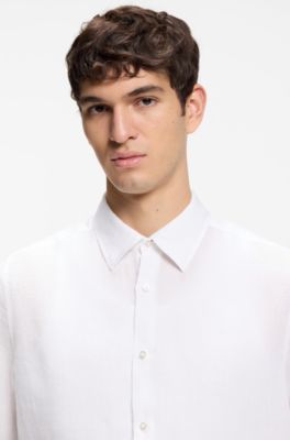 Regular-fit shirt in linen, White