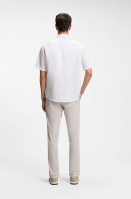 Camisa de manga corta regular fit de lino, Blanco