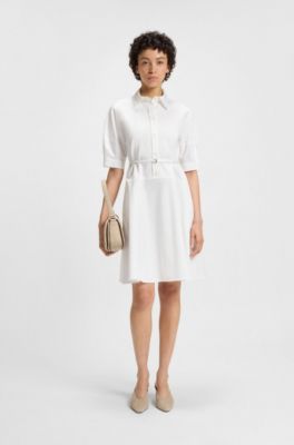 Shirt dress in stretch cotton with half placket, White