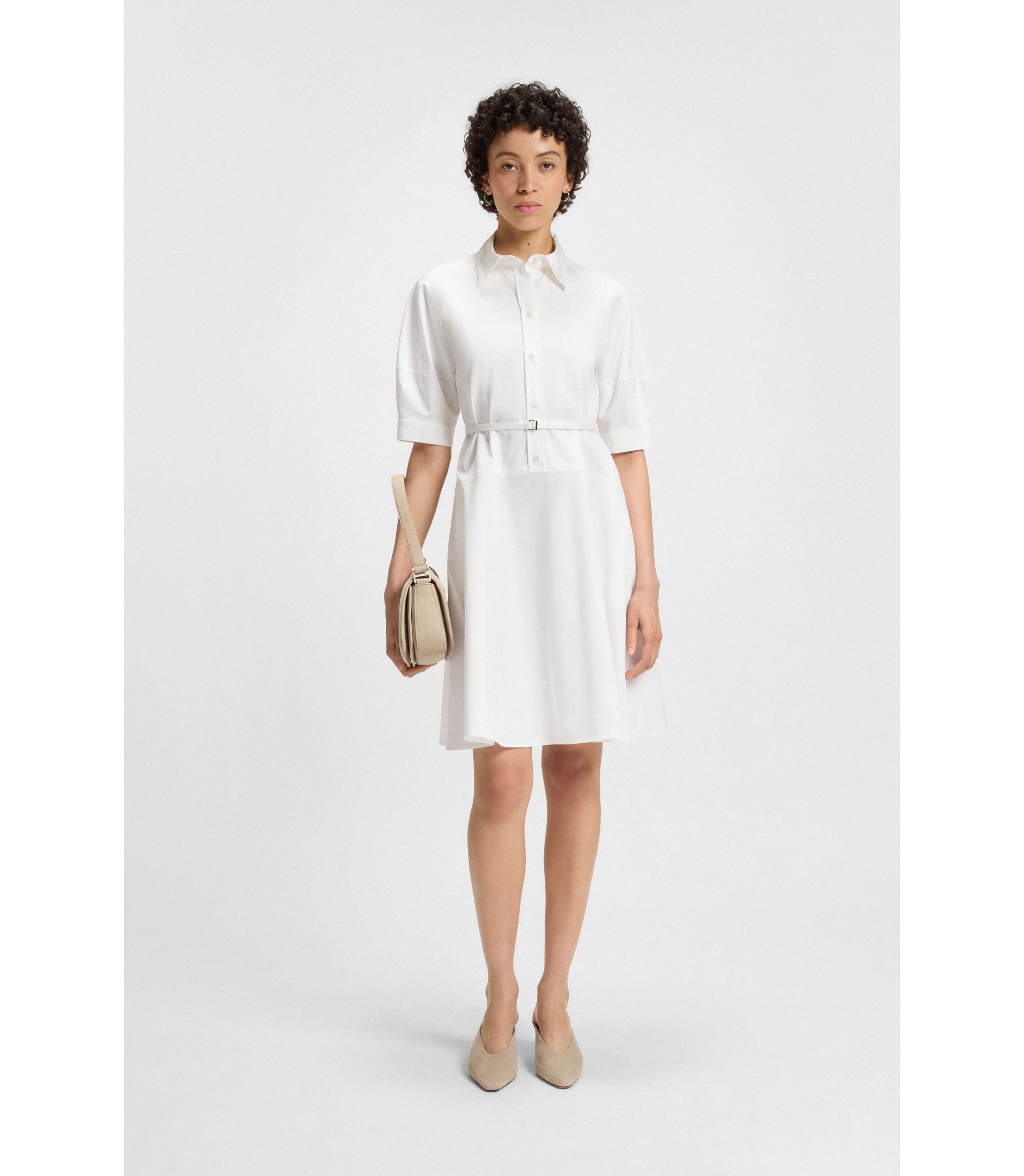 BOSS - Shirt dress in stretch cotton with half placket - White