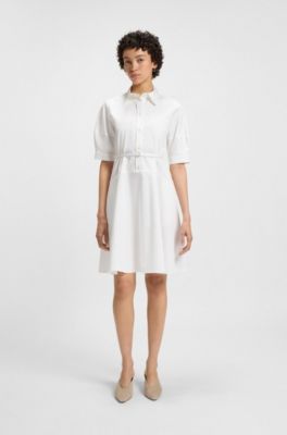 Shirt dress in stretch cotton with half placket, White