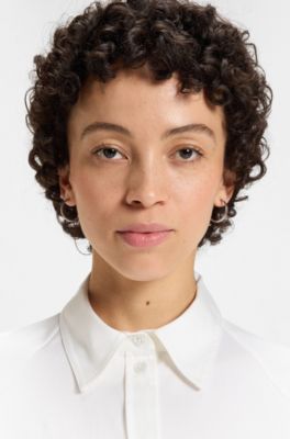 Shirt dress in stretch cotton with half placket, White