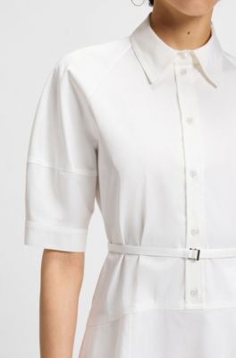 Shirt dress in stretch cotton with half placket, White